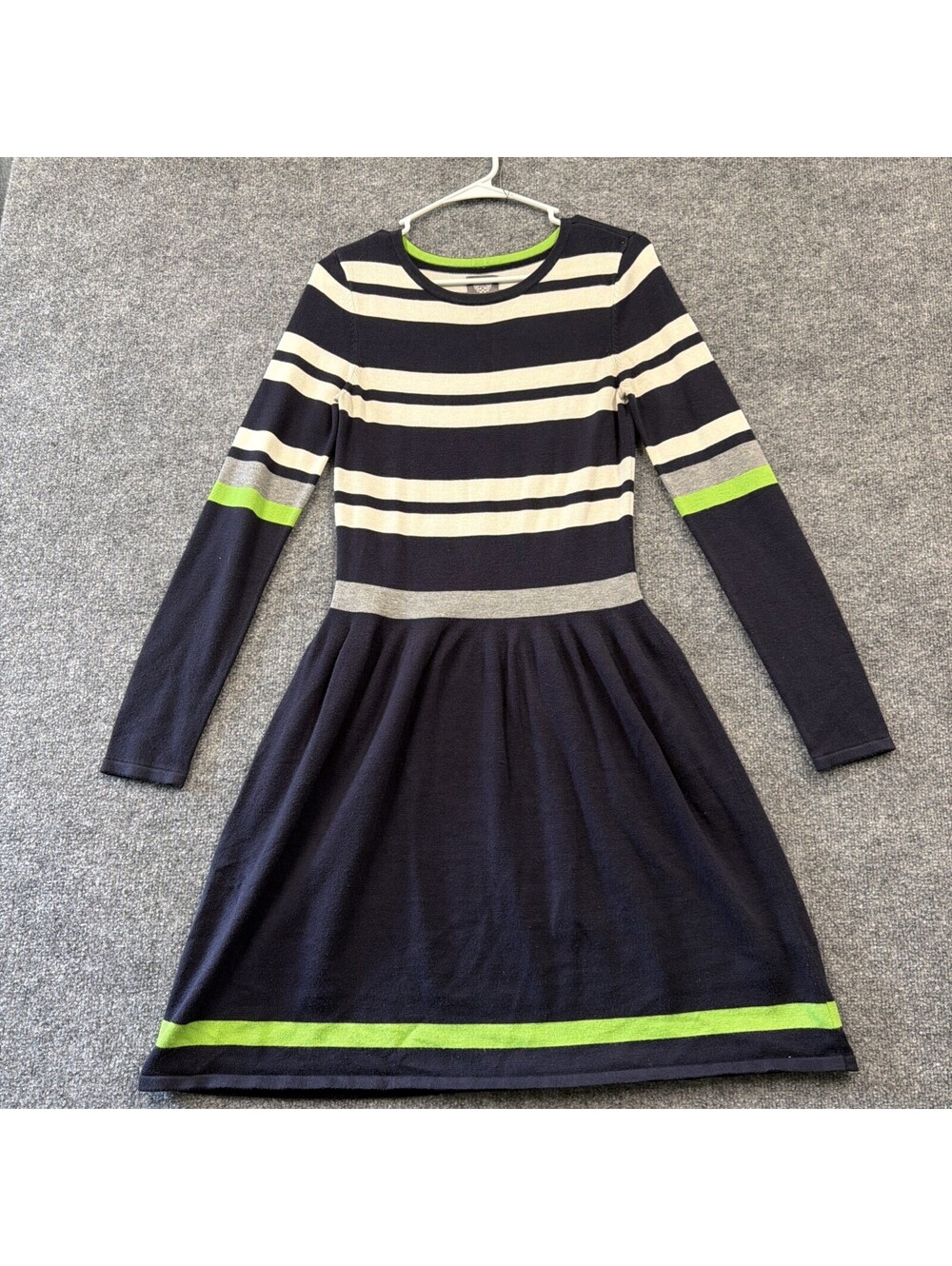 Vince Camuto Navy Striped Colorblock Fit & Flare Sweater Dress Size M